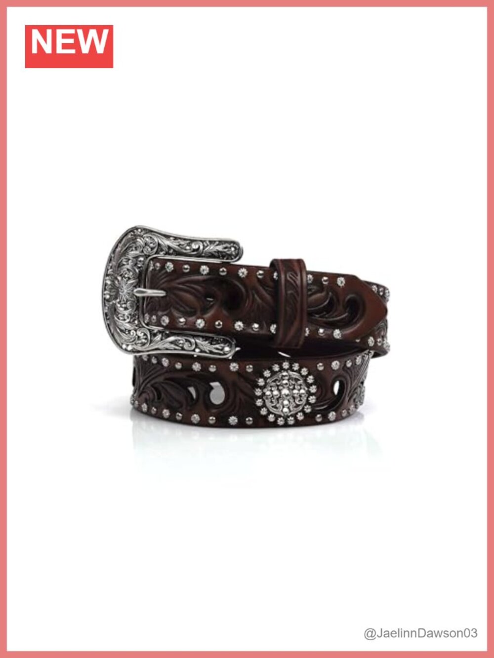 Genuine Leather Belt Scroll Cutout Concho Nailhead Interchangeable Buckle